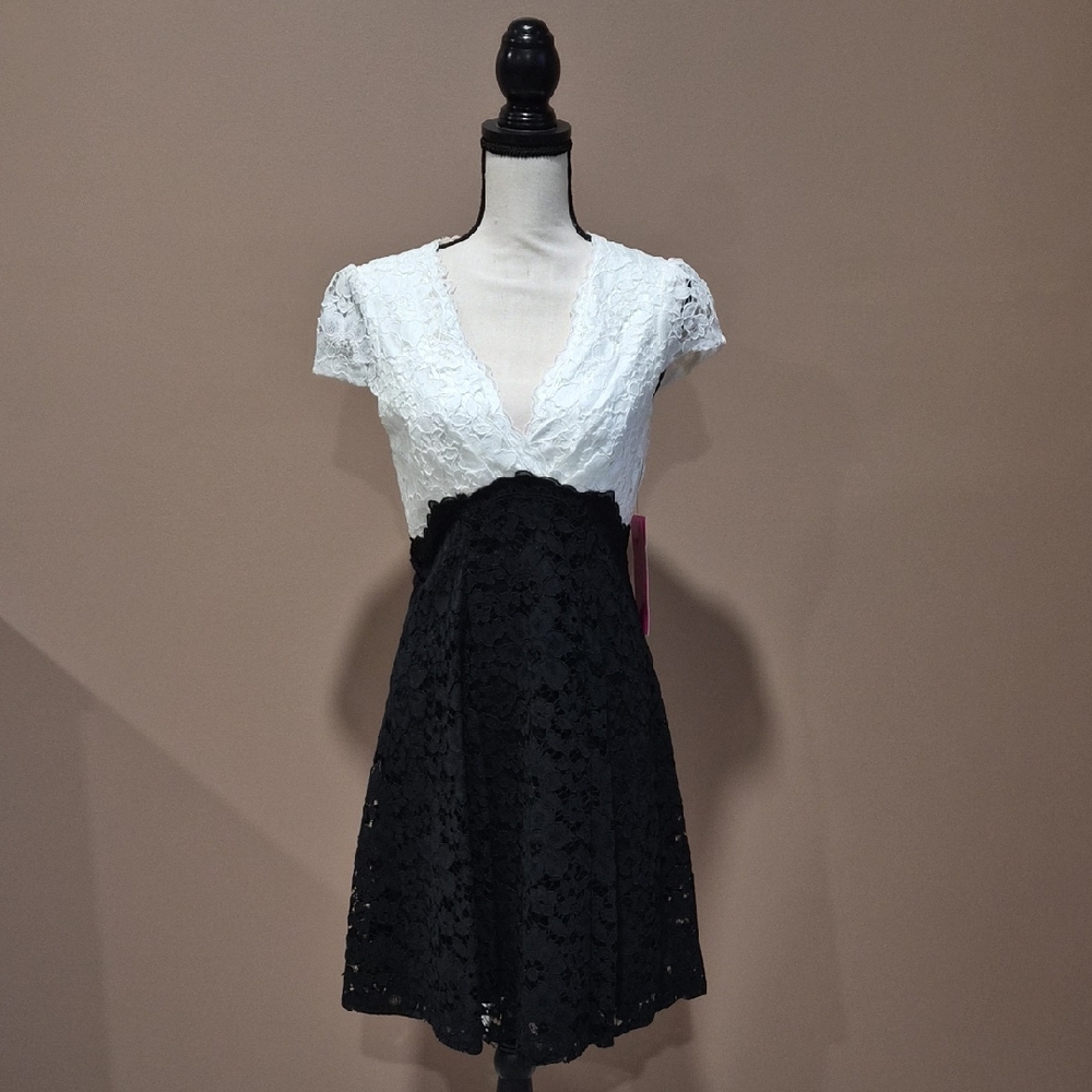 Elegant Black and White Lace Dress